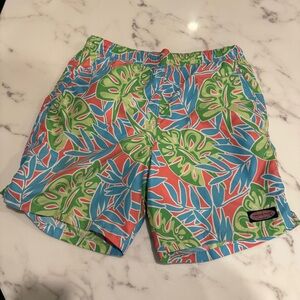 Vineyard Vines Multicolor Blue Pink Tropical Swim Trunks Small Mesh Lined Pocket